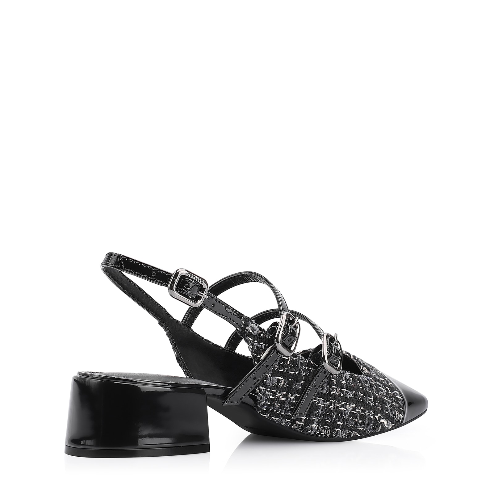 Scarpin Tweed Preto/Verniz Preto
