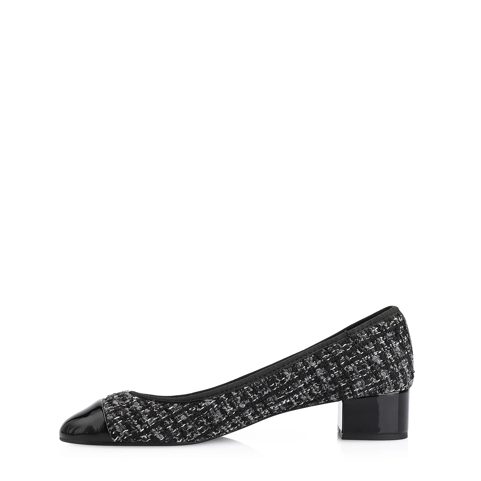 Scarpin Tweed Preto/Verniz Preto
