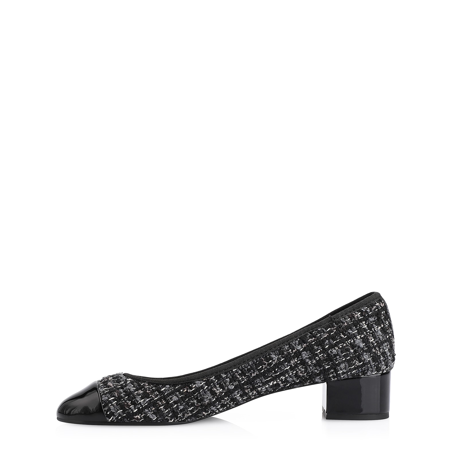 Scarpin Tweed Preto/Verniz Preto