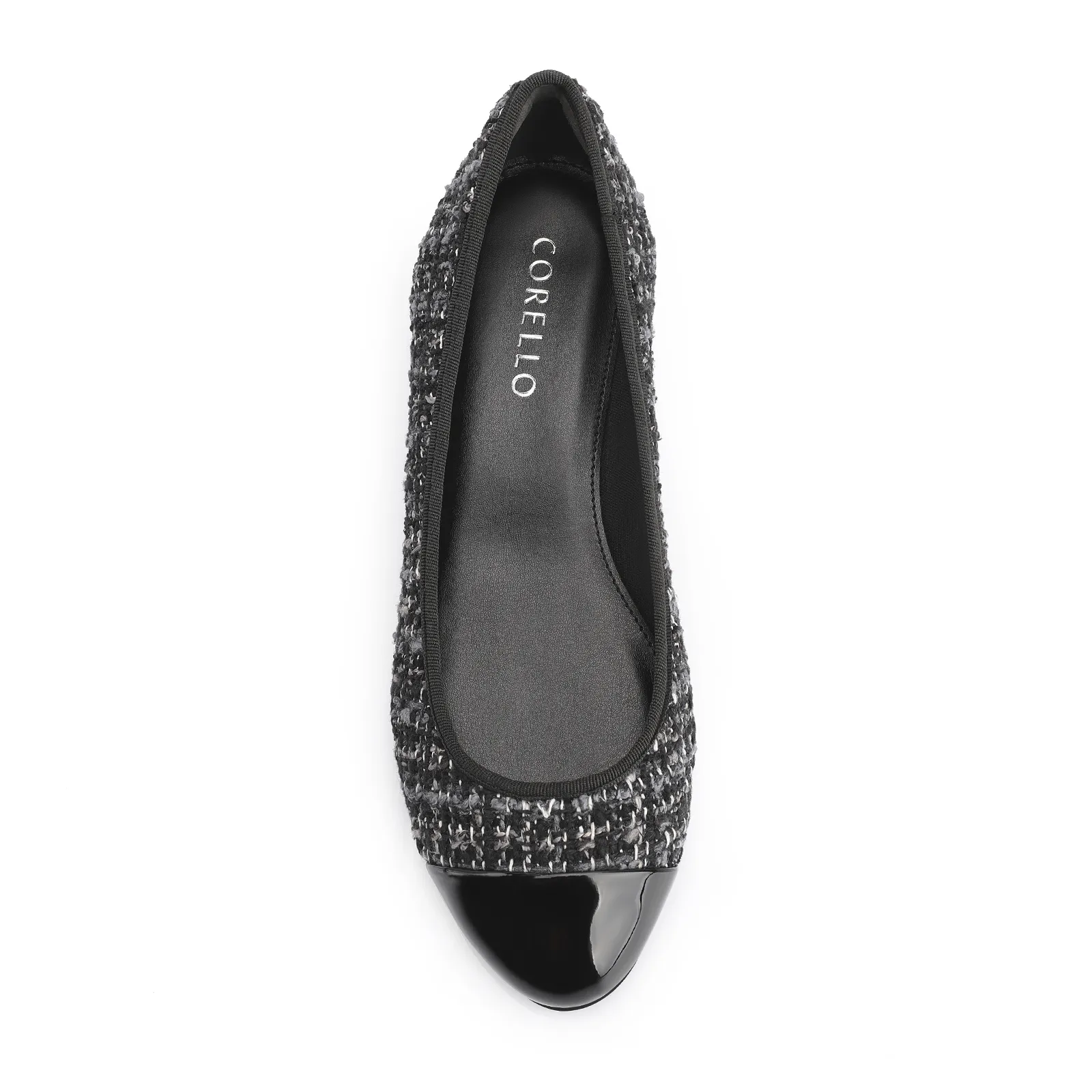 Scarpin Tweed Preto/Verniz Preto