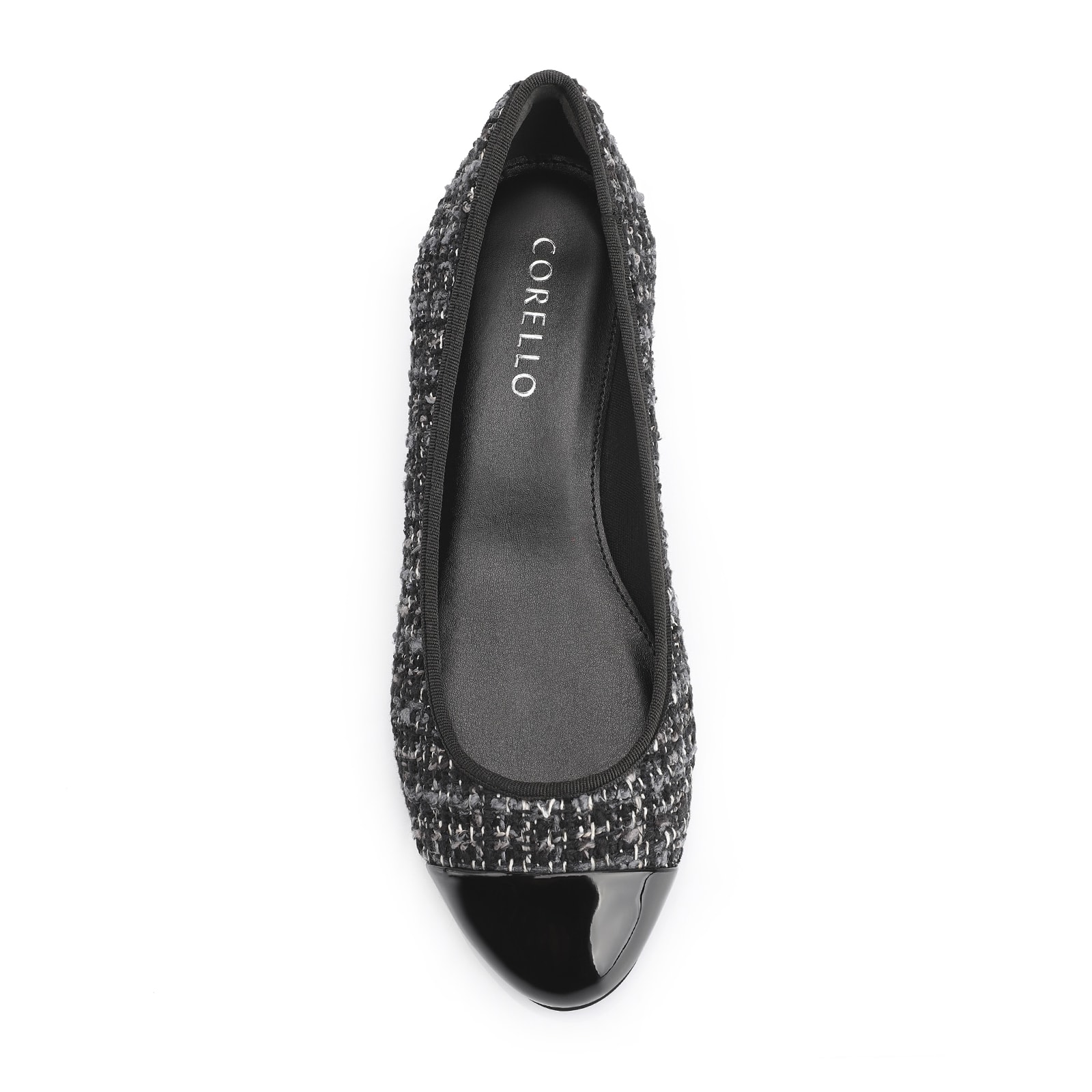 Scarpin Tweed Preto/Verniz Preto