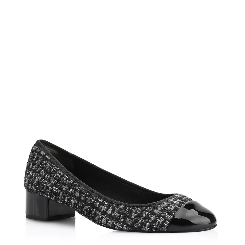 Scarpin Tweed Preto/Verniz Preto