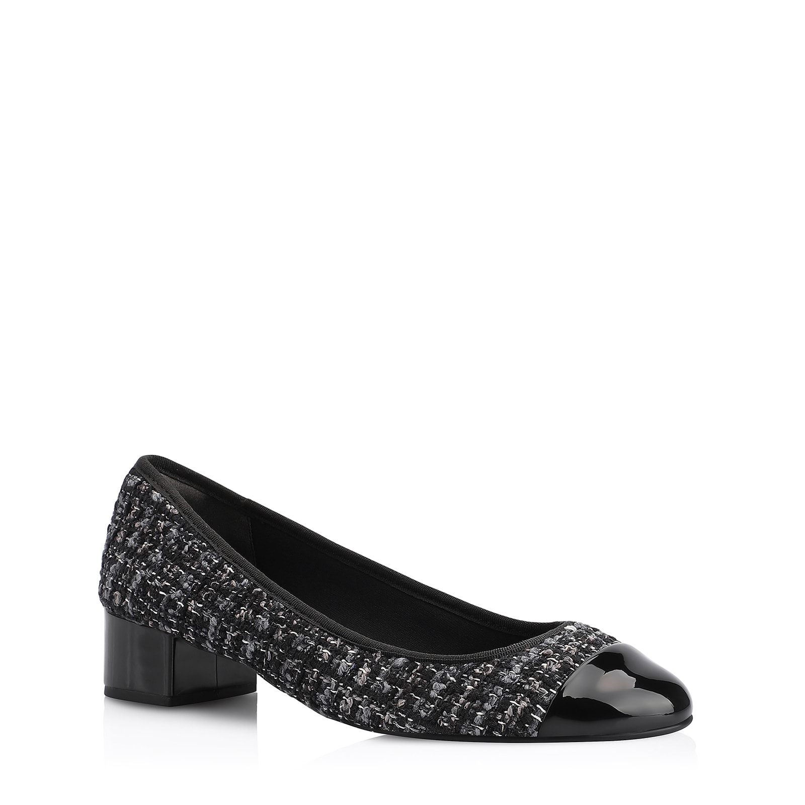 Scarpin Tweed Preto/Verniz Preto