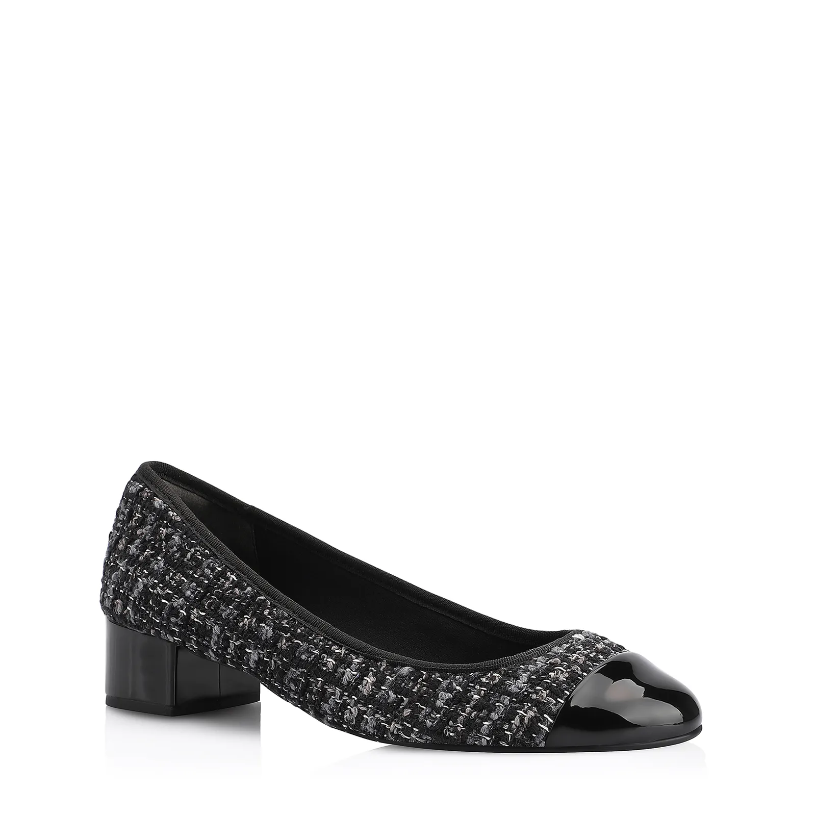 Scarpin Tweed Preto/Verniz Preto