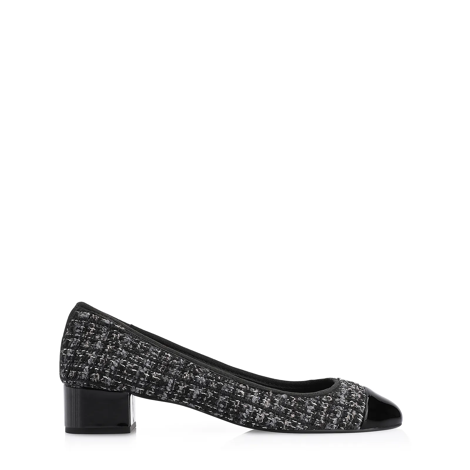 Scarpin Tweed Preto/Verniz Preto