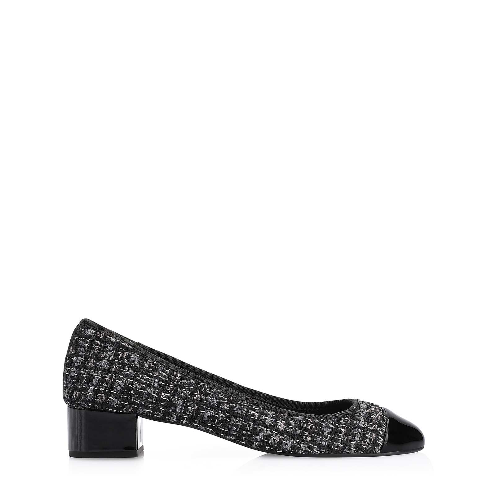 Scarpin Tweed Preto/Verniz Preto