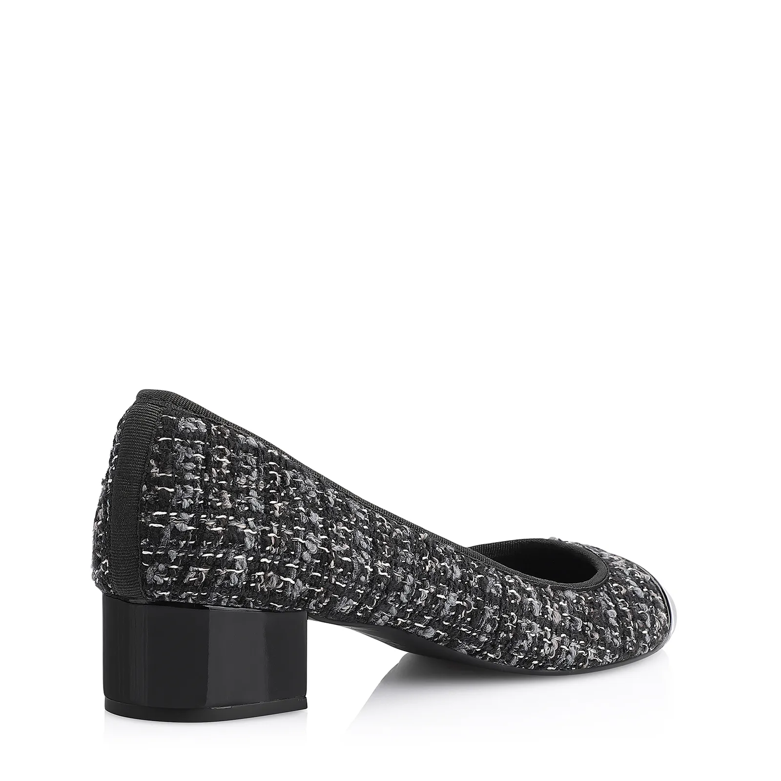 Scarpin Tweed Preto/Verniz Preto