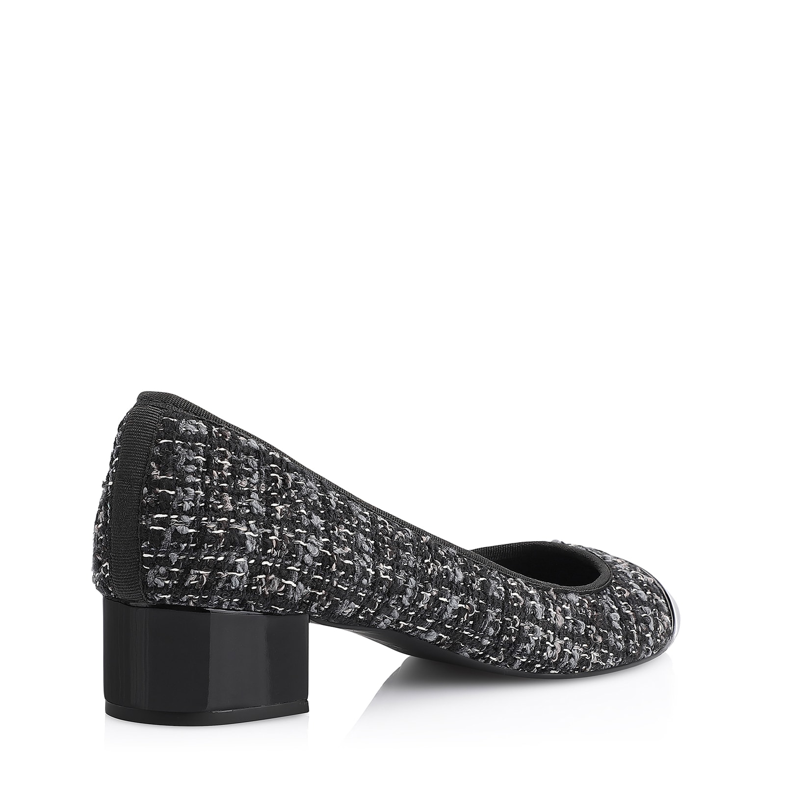 Scarpin Tweed Preto/Verniz Preto