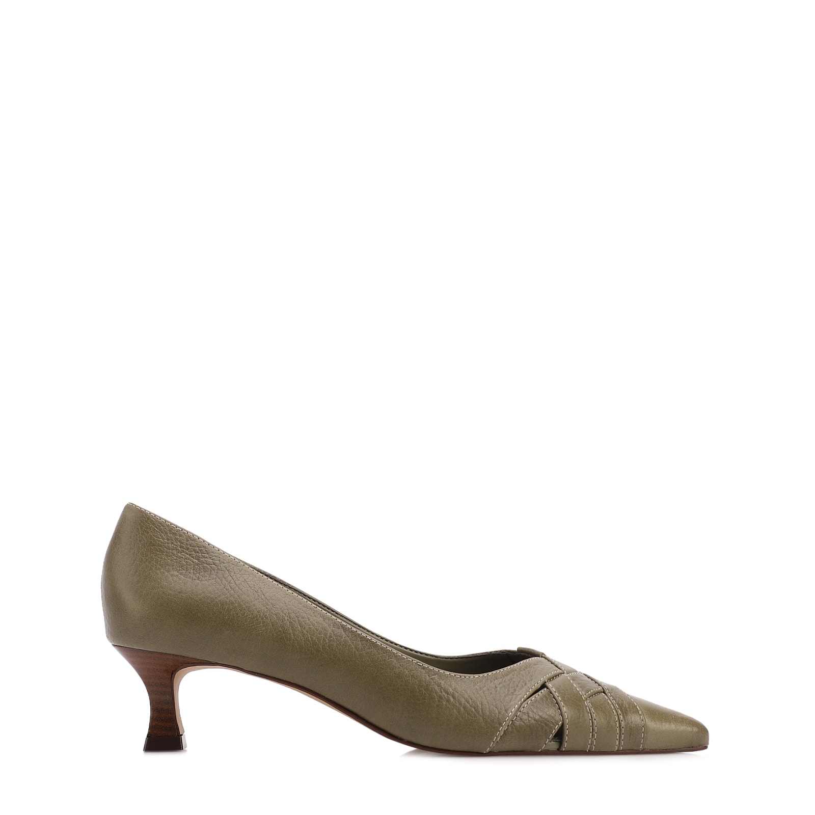 Scarpin Verde Salto Fino Baixo Couro Antique Tressê