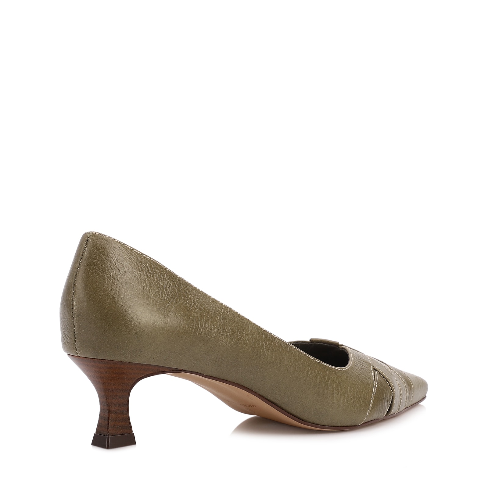 Scarpin Verde Salto Fino Baixo Couro Antique Tressê