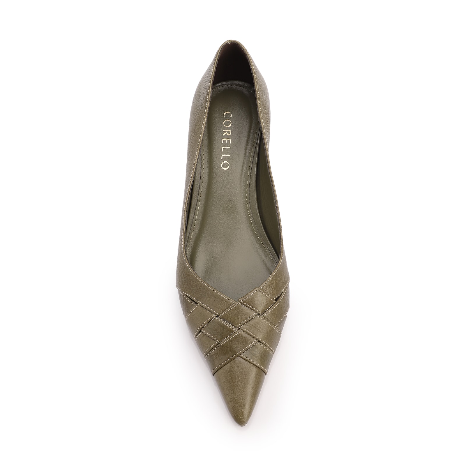 Scarpin Verde Salto Fino Baixo Couro Antique Tressê