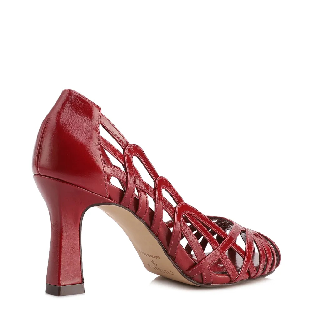 Scarpin Vermelho Salto Alto Couro  Recortes - imagem 3