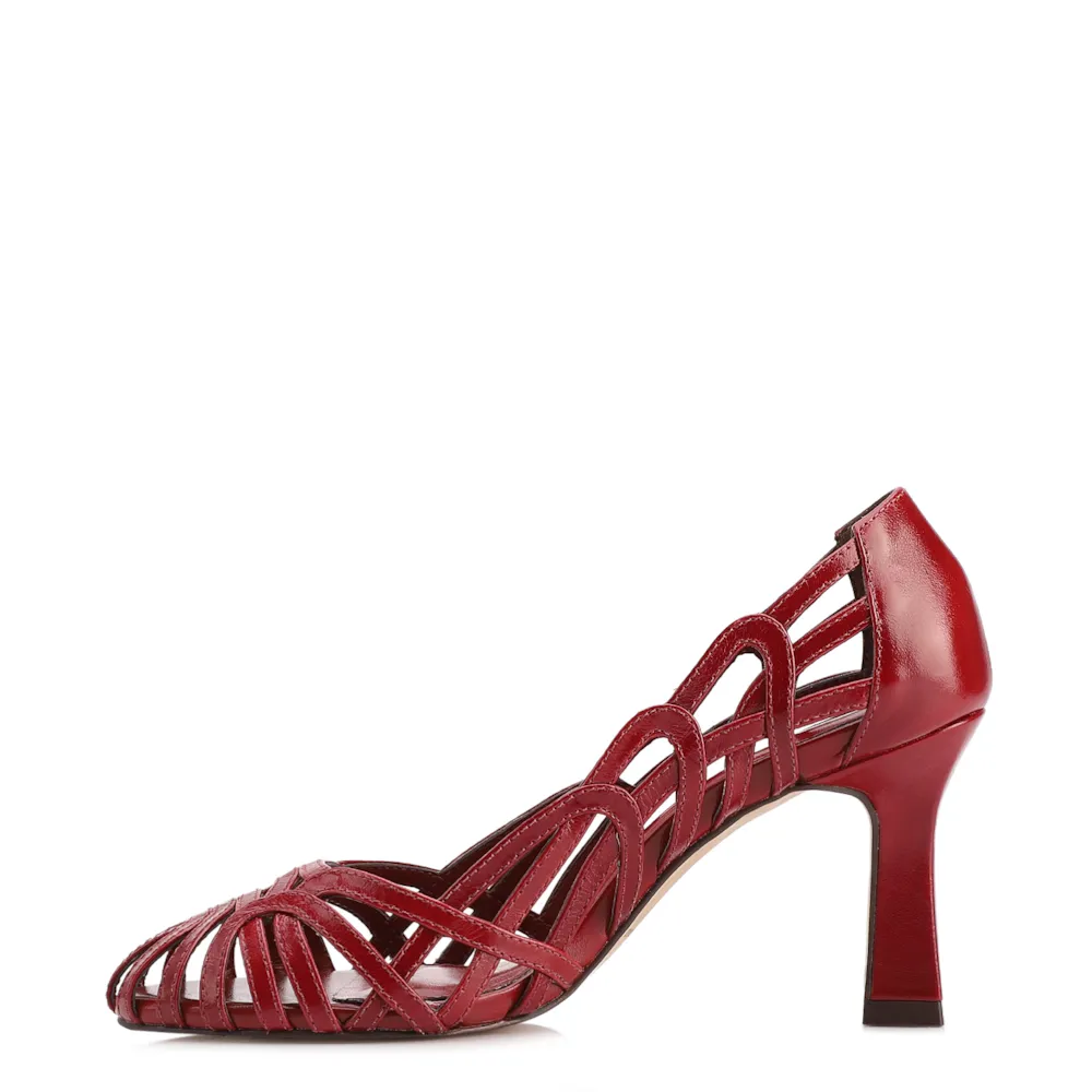 Scarpin Vermelho Salto Alto Couro  Recortes - imagem 4