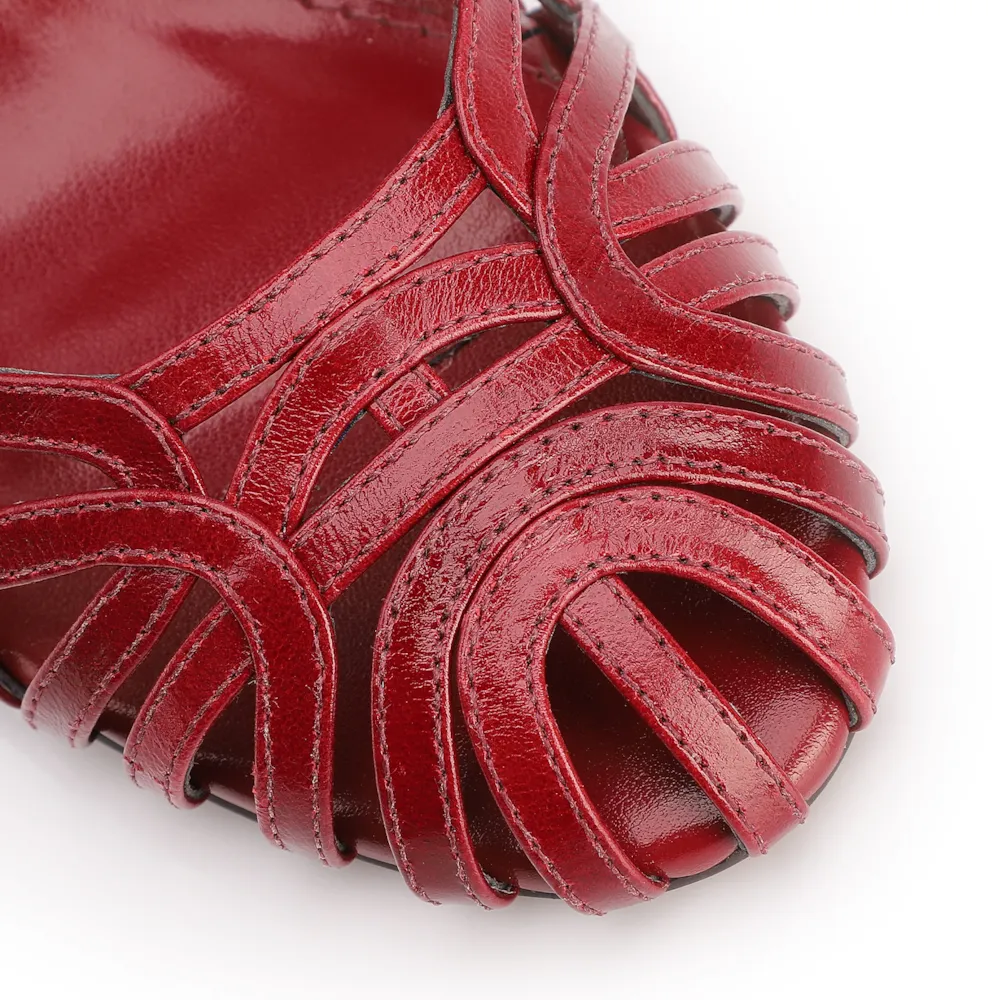 Scarpin Vermelho Salto Alto Couro  Recortes - imagem 6