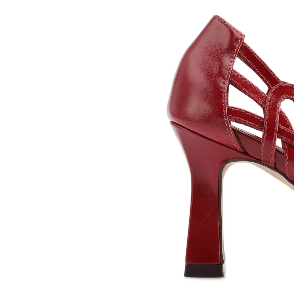 Scarpin Vermelho Salto Alto Couro  Recortes - imagem 7