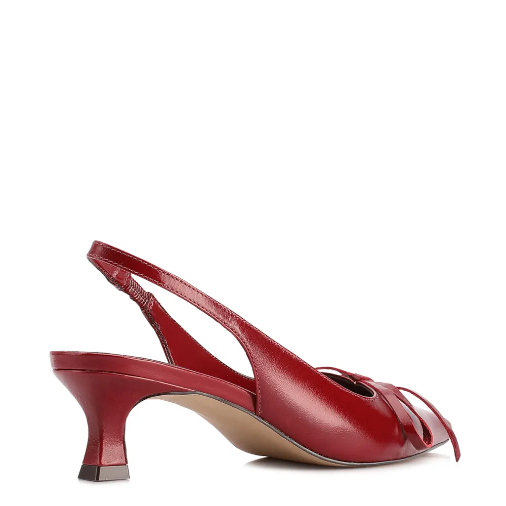 Scarpin Vermelho Salto Baixo Couro Slingback Maxi Laço - imagem 3