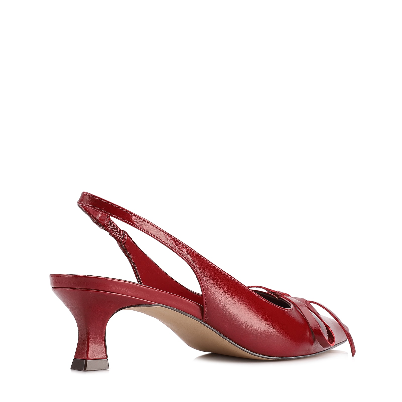 Scarpin Vermelho Salto Baixo Couro Slingback Maxi Laço
