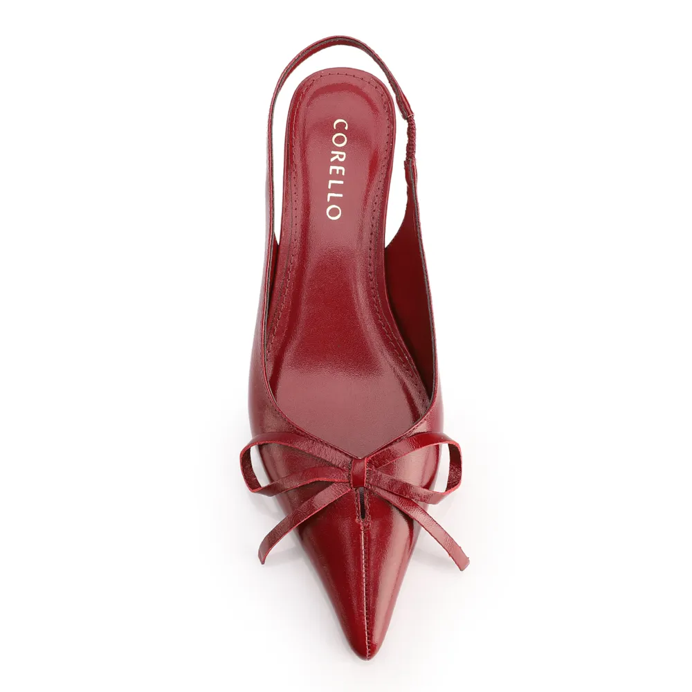 Scarpin Vermelho Salto Baixo Couro Slingback Maxi Laço - imagem 5