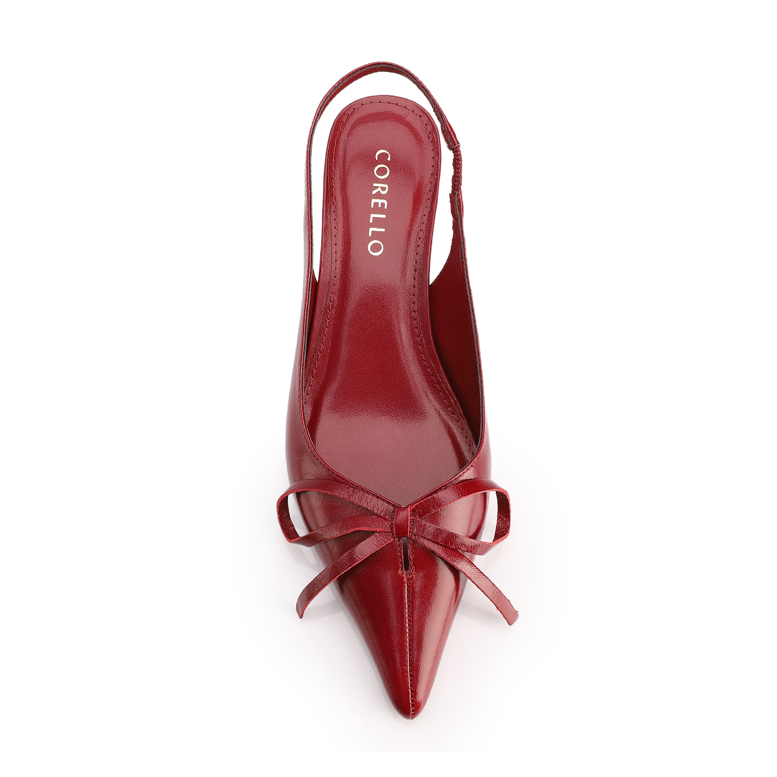 Scarpin Vermelho Salto Baixo Couro Slingback Maxi Laço