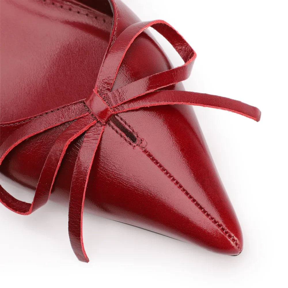 Scarpin Vermelho Salto Baixo Couro Slingback Maxi Laço - imagem 6