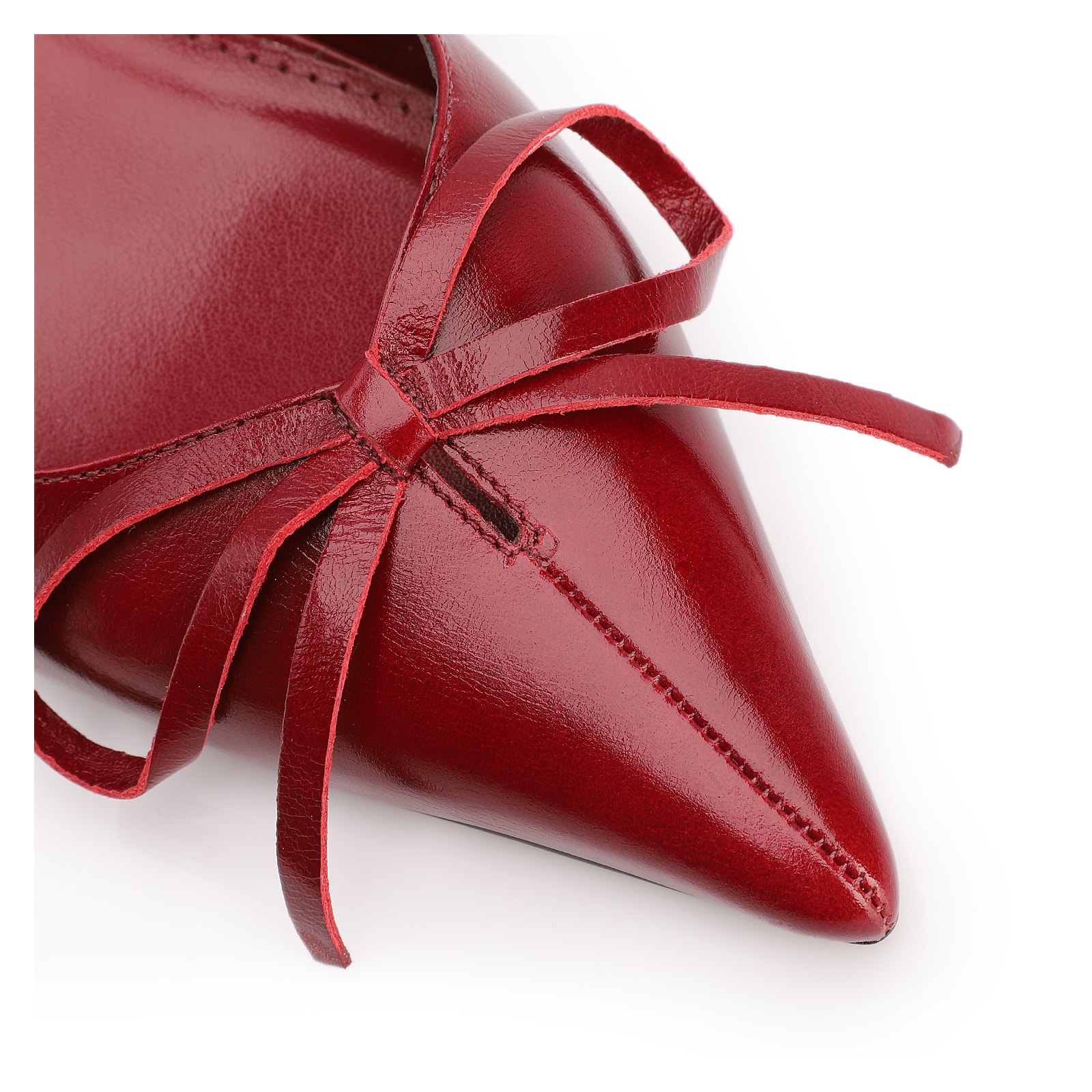 Scarpin Vermelho Salto Baixo Couro Slingback Maxi Laço