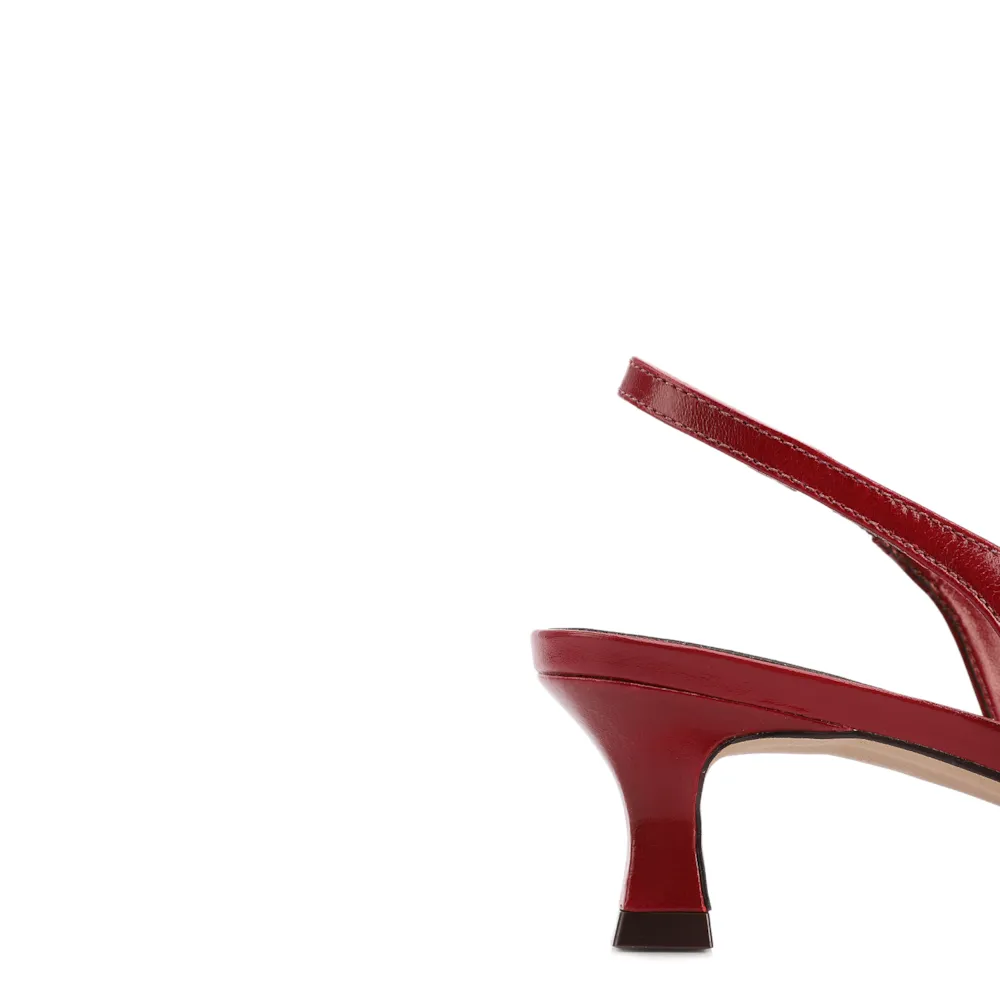 Scarpin Vermelho Salto Baixo Couro Slingback Maxi Laço - imagem 7