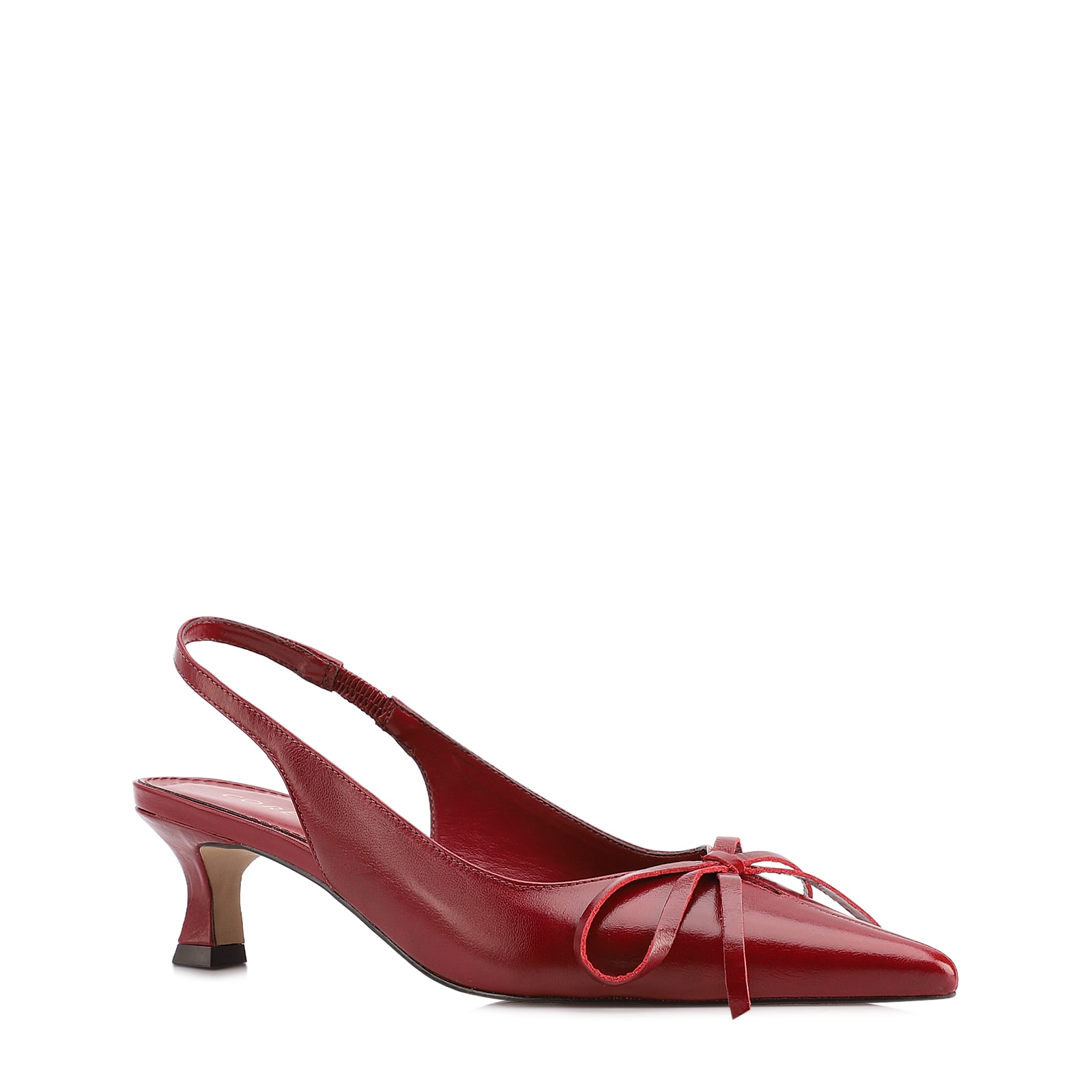Scarpin Vermelho Salto Baixo Couro Slingback Maxi Laço