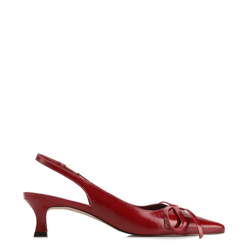 Scarpin Vermelho Salto Baixo Couro Slingback Maxi Laço - imagem 2