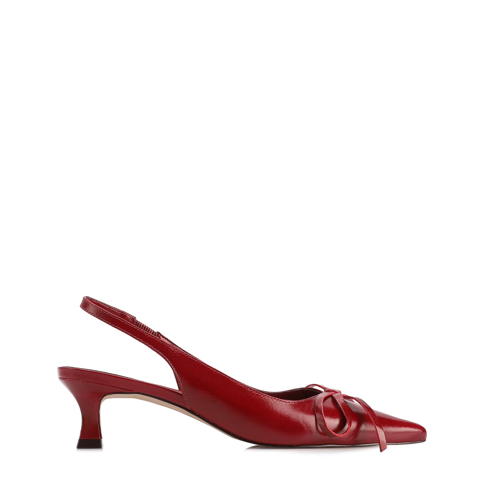 Scarpin Vermelho Salto Baixo Couro Slingback Maxi Laço