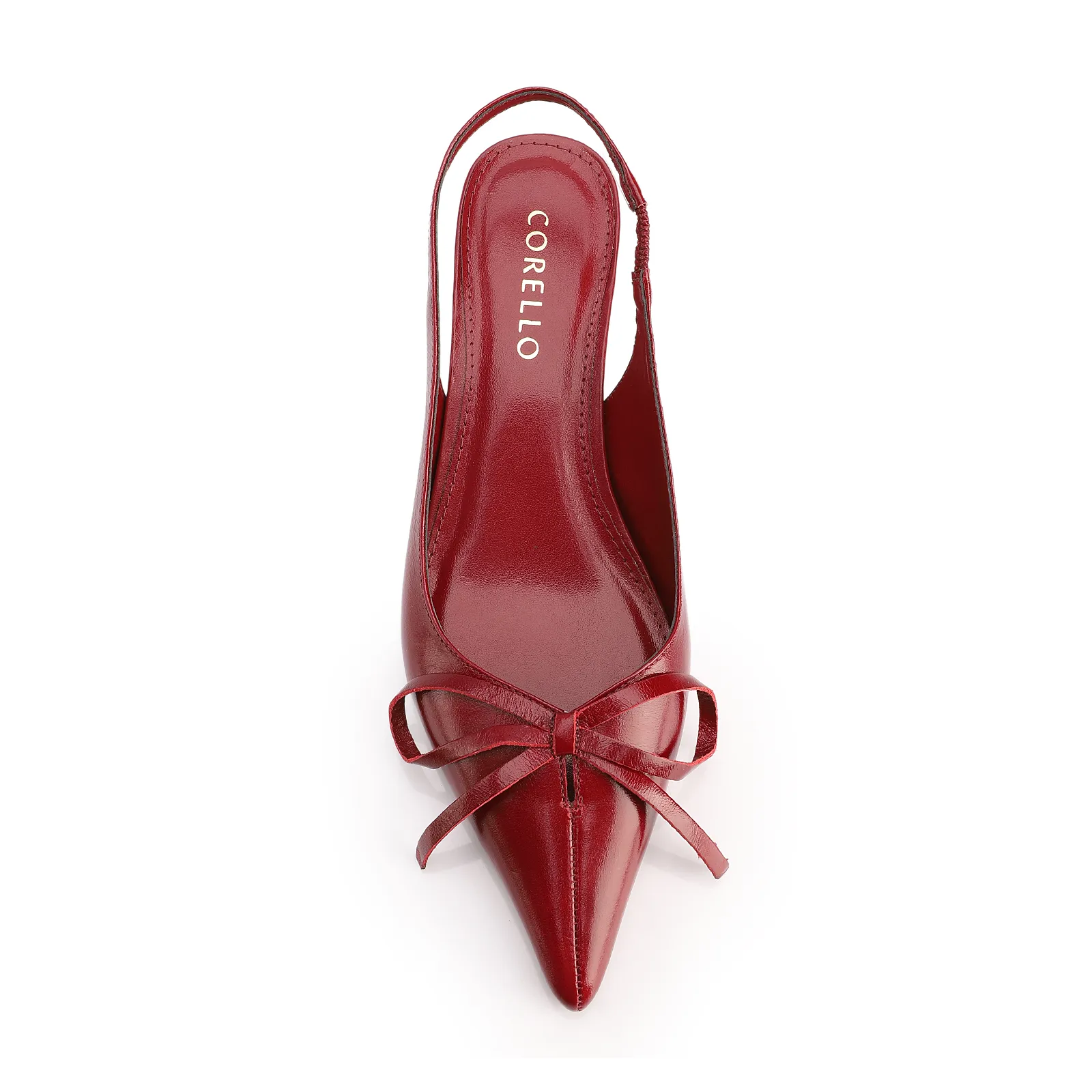 Scarpin Vermelho Salto Baixo Couro Slingback Maxi Laço