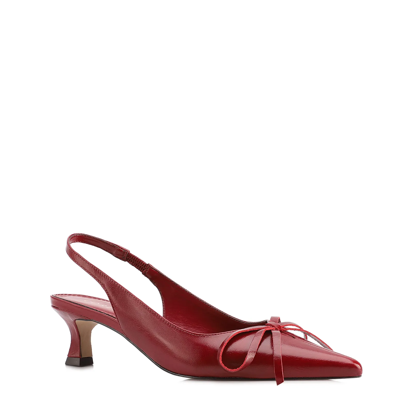 Scarpin Vermelho Salto Baixo Couro Slingback Maxi Laço