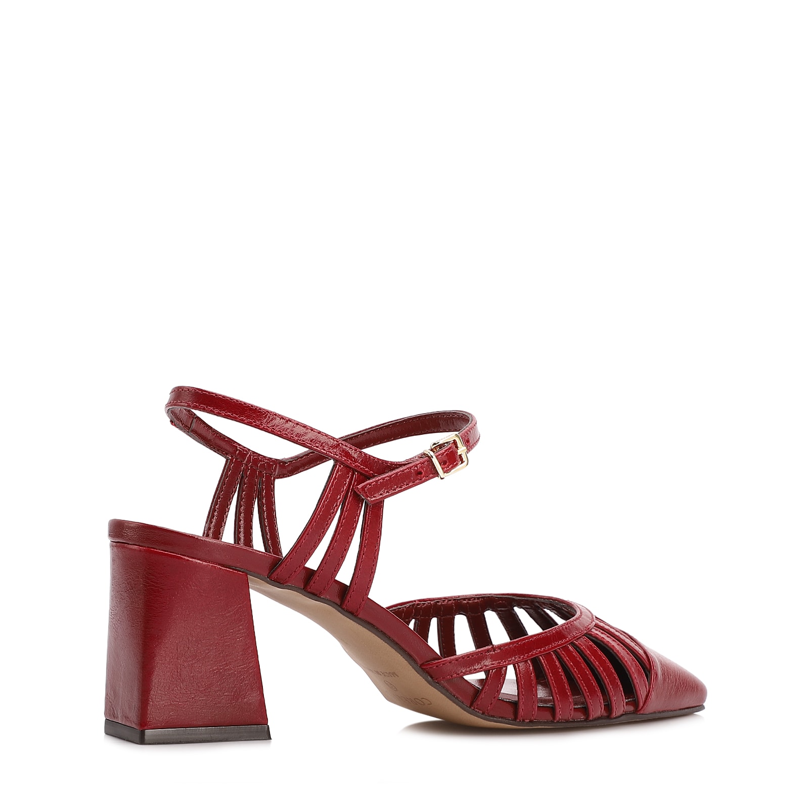 Scarpin Vermelho Salto Bloco Médio Couro Recortes