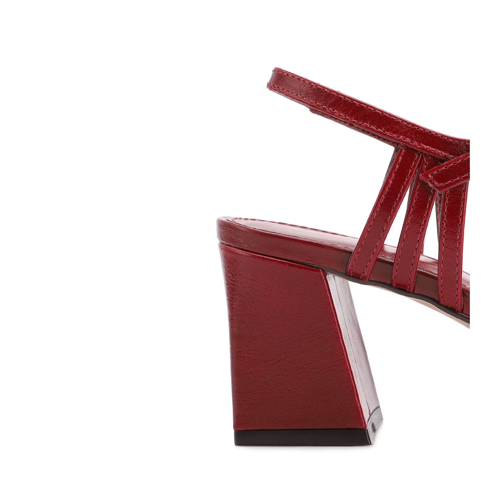 Scarpin Vermelho Salto Bloco Médio Couro Recortes