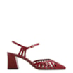 Scarpin Vermelho Salto Bloco Médio Couro Recortes - imagem 2