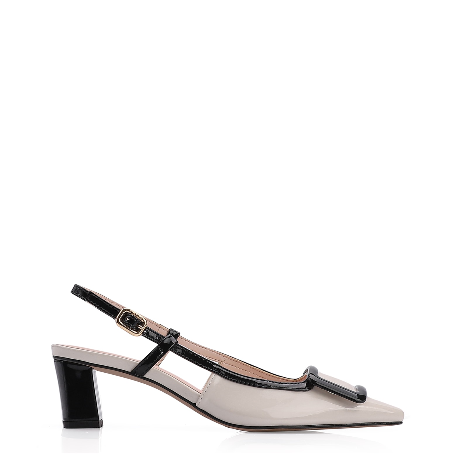 Scarpin Verniz Off White/Preto