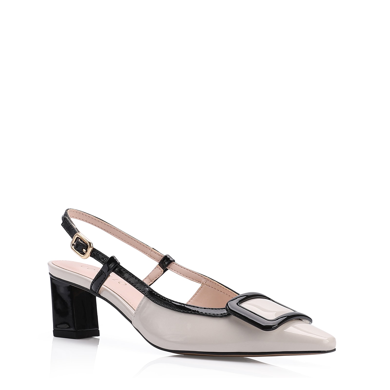 Scarpin Verniz Off White/Preto