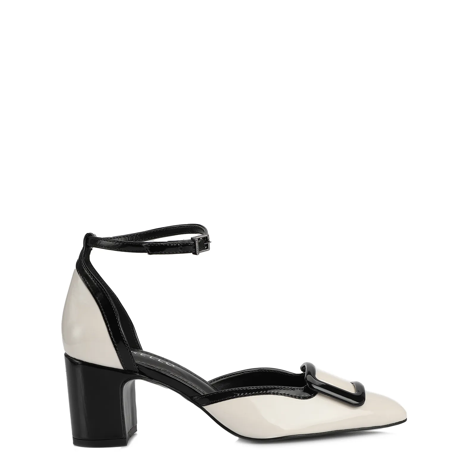 Scarpin Verniz Off White/Preto