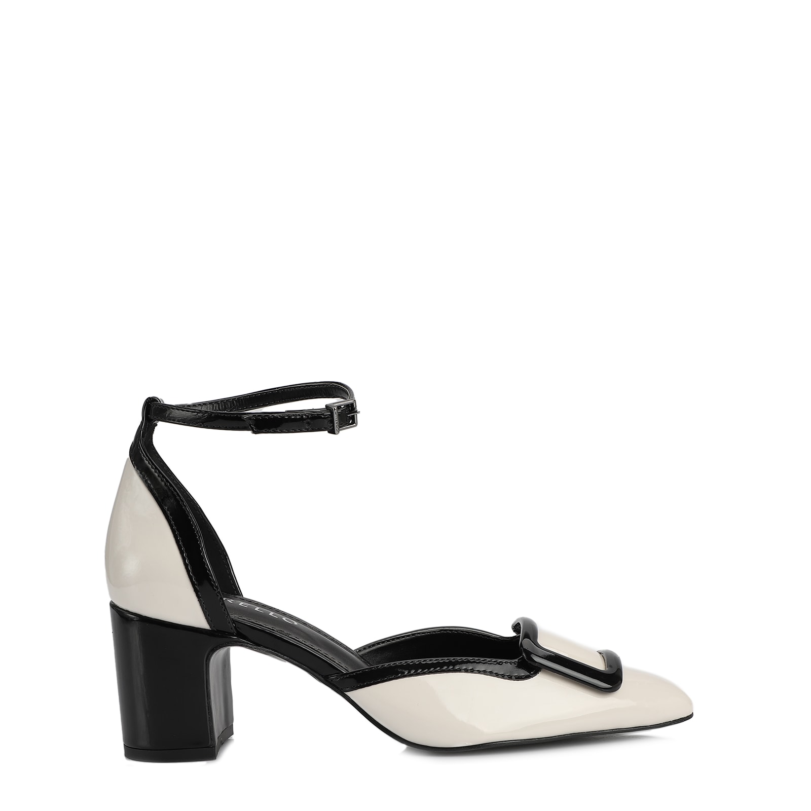 Scarpin Verniz Off White/Preto