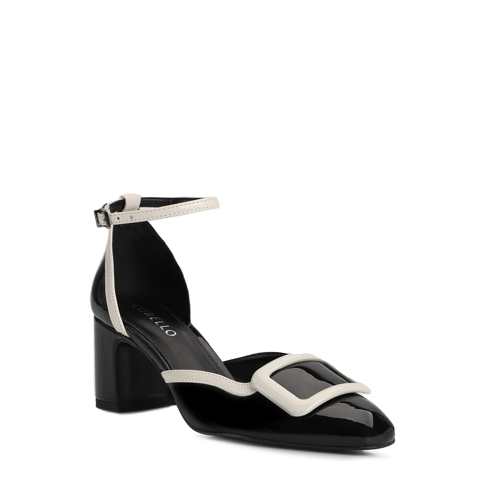 Scarpin Verniz Preto/Off White
