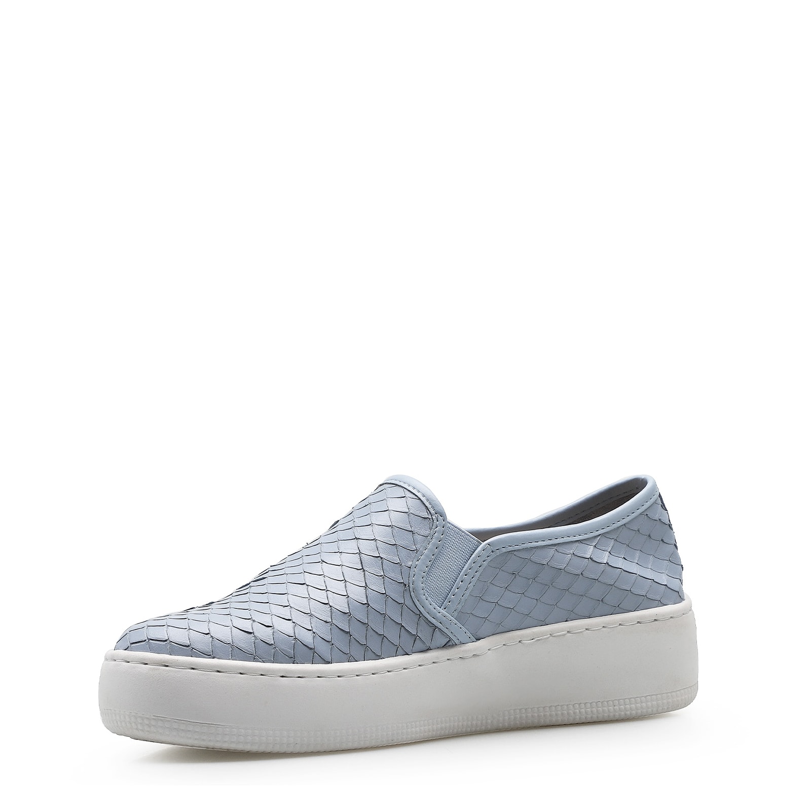 Slip On Couro Python Escamado Azul