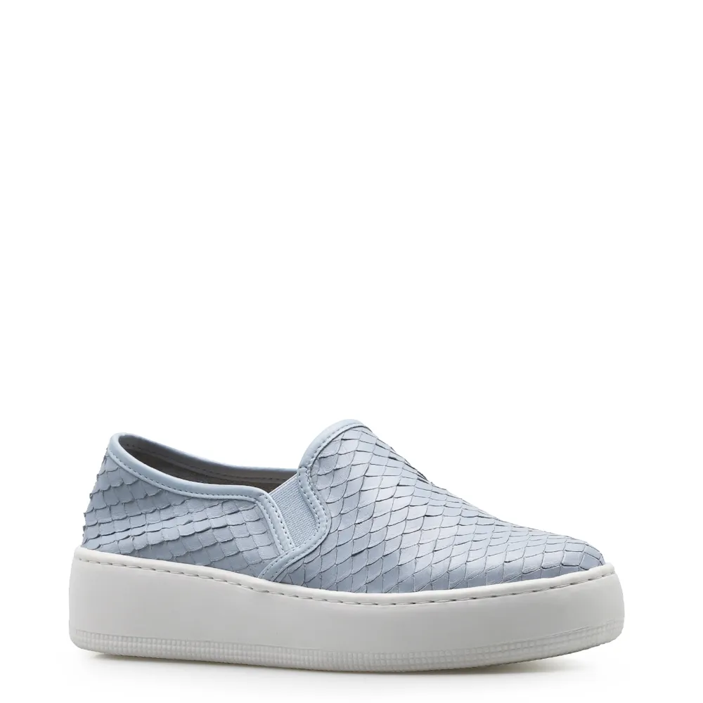 Slip On Couro Python Escamado Azul