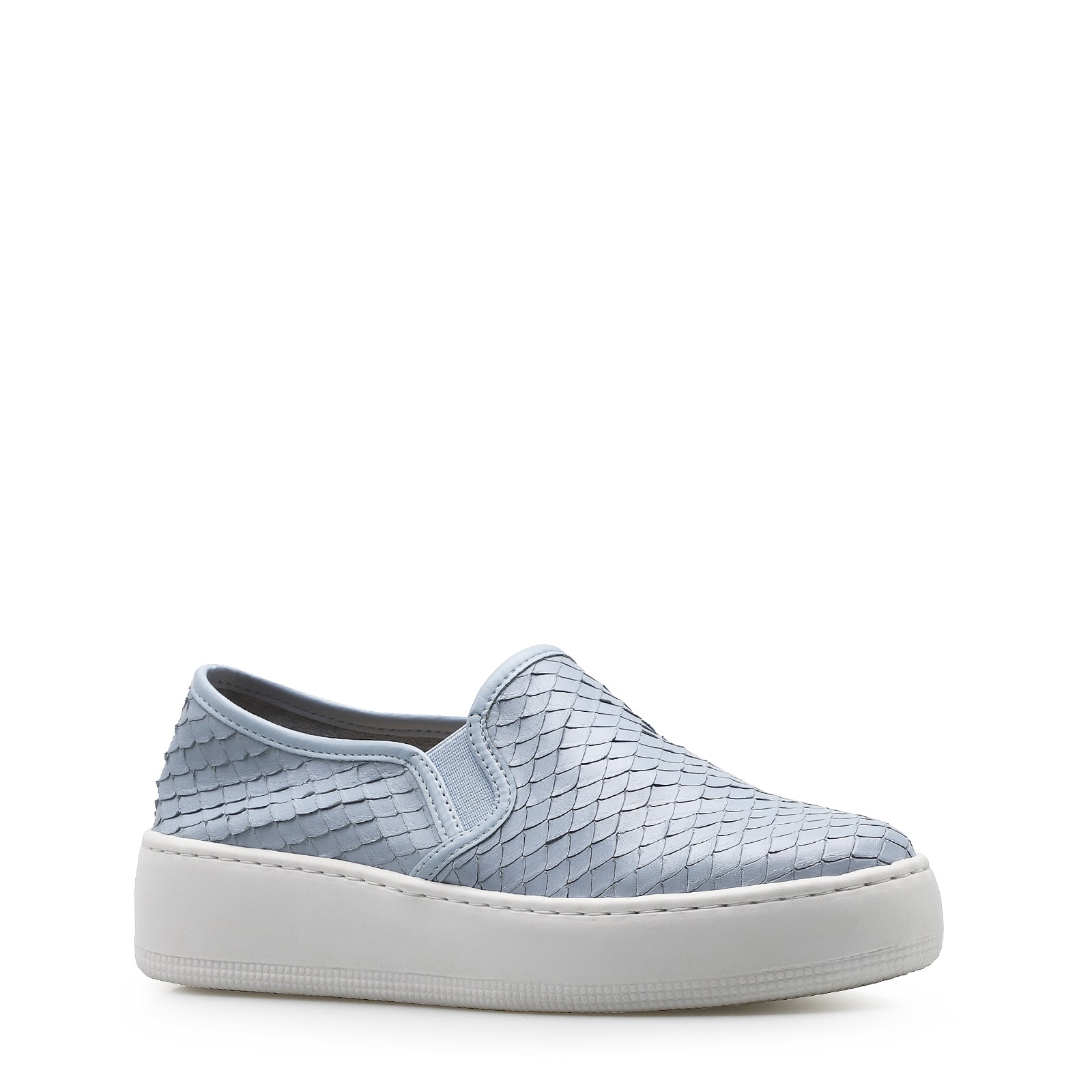 Slip On Couro Python Escamado Azul