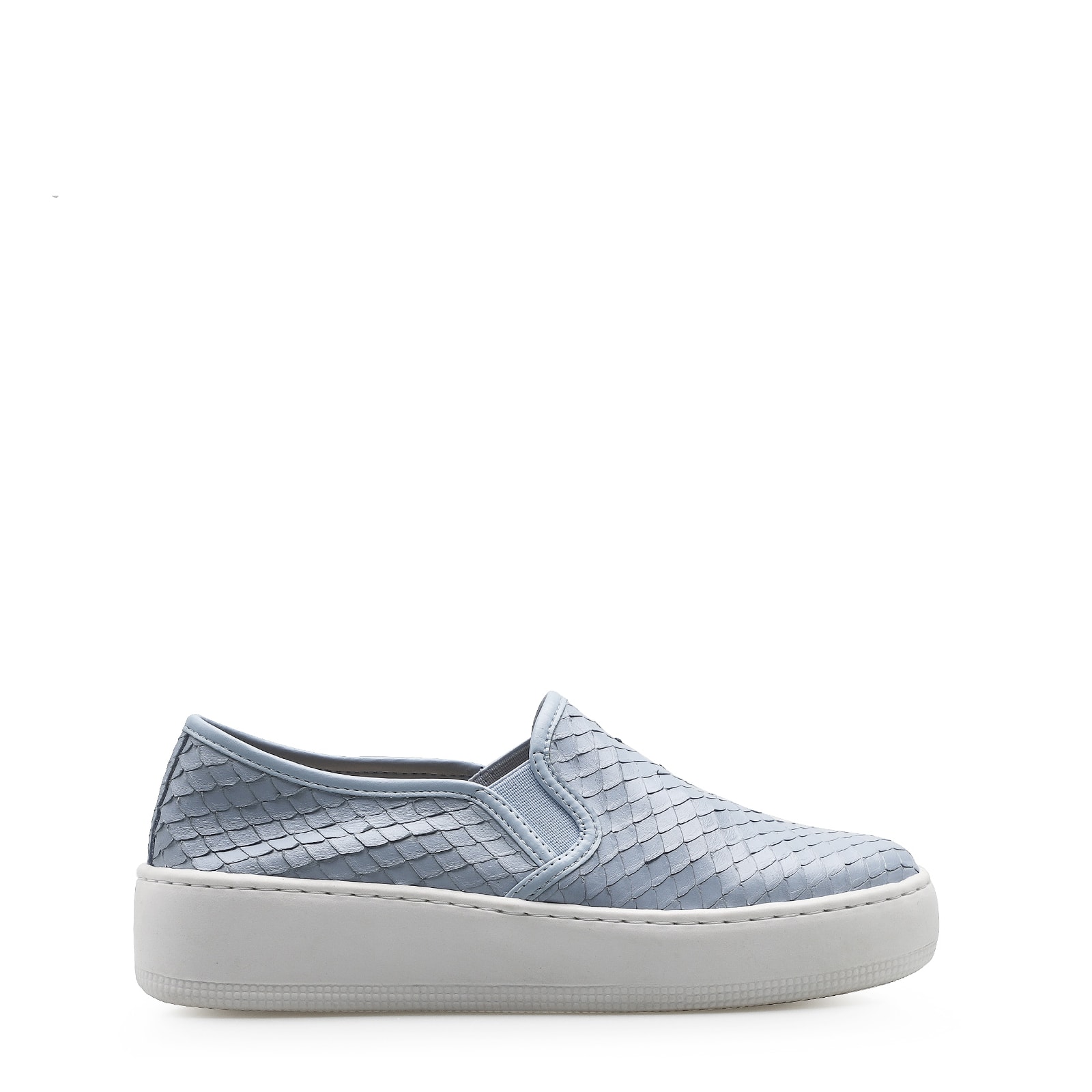Slip On Couro Python Escamado Azul