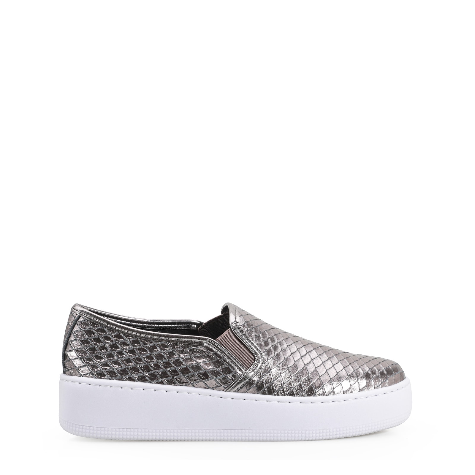 Slip On Couro Python Escamado Prata Velho