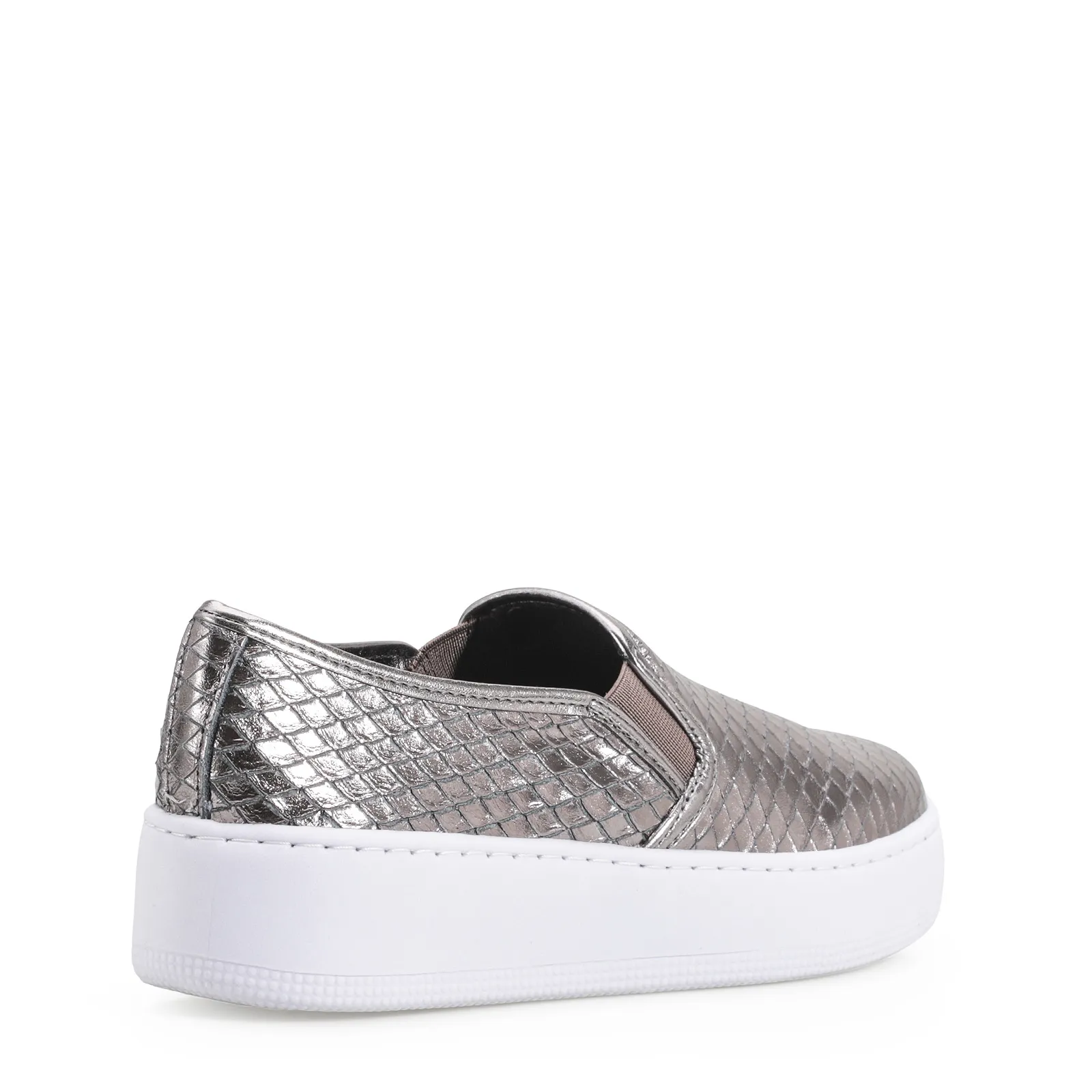 Slip On Couro Python Escamado Prata Velho