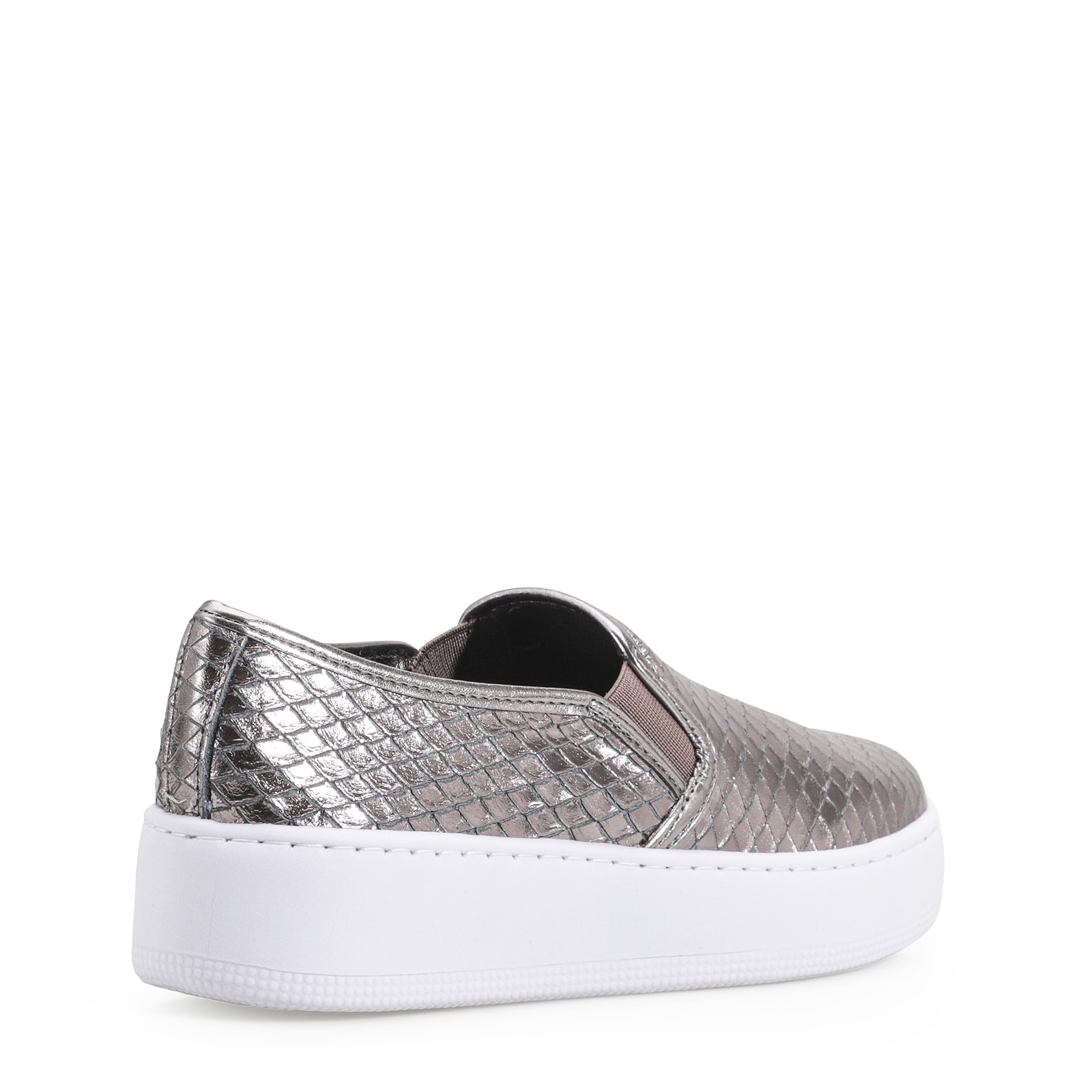 Slip On Couro Python Escamado Prata Velho