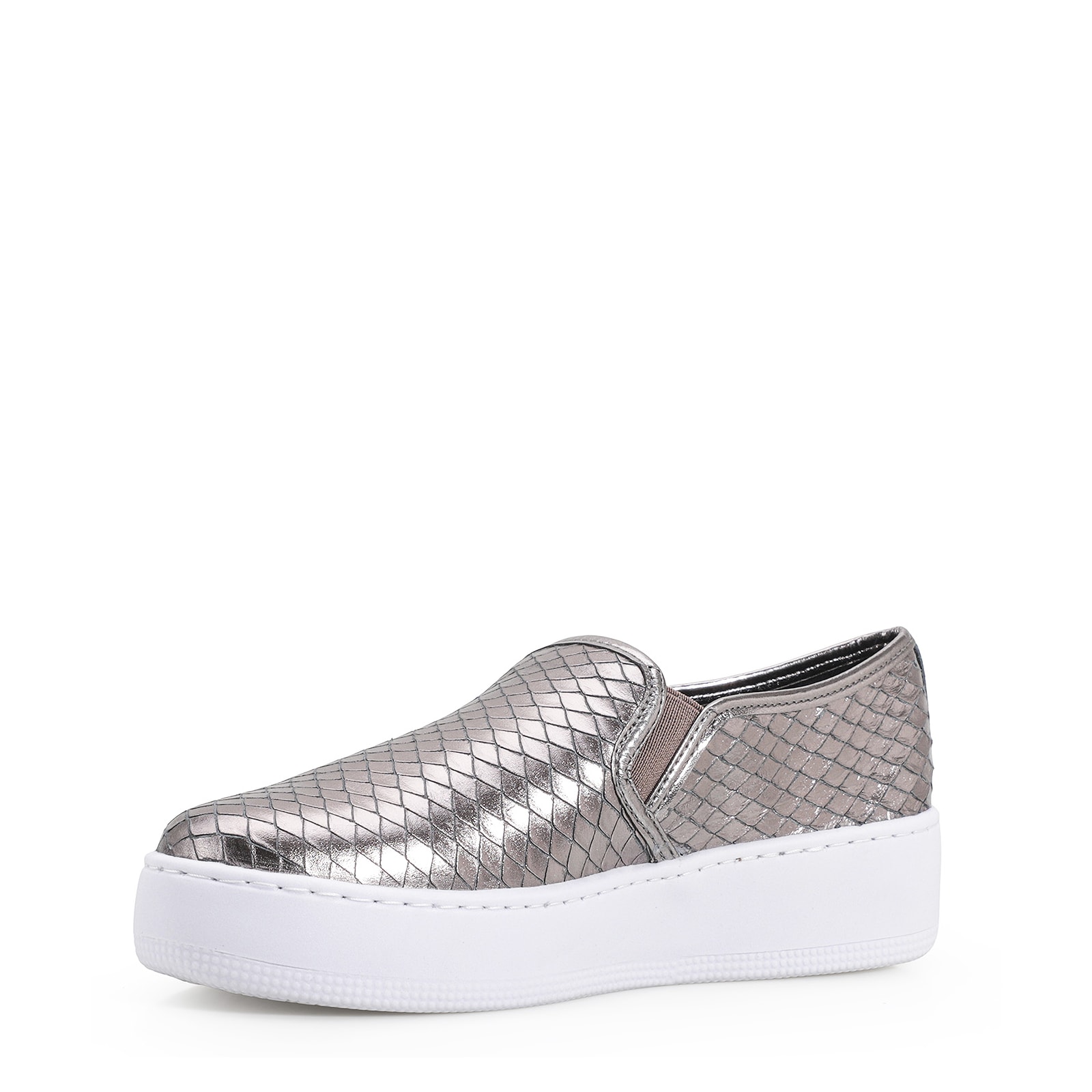 Slip On Couro Python Escamado Prata Velho