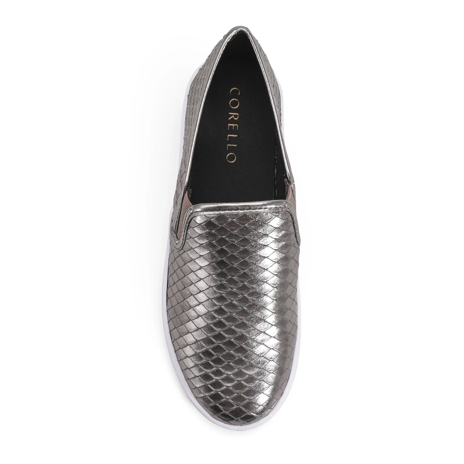 Slip On Couro Python Escamado Prata Velho