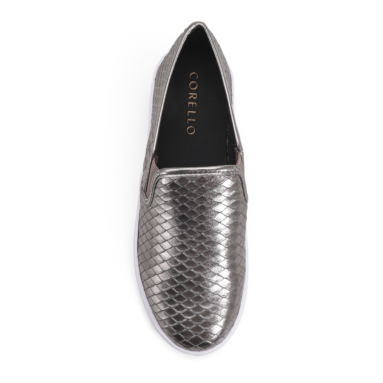 Slip On Couro Python Escamado Prata Velho