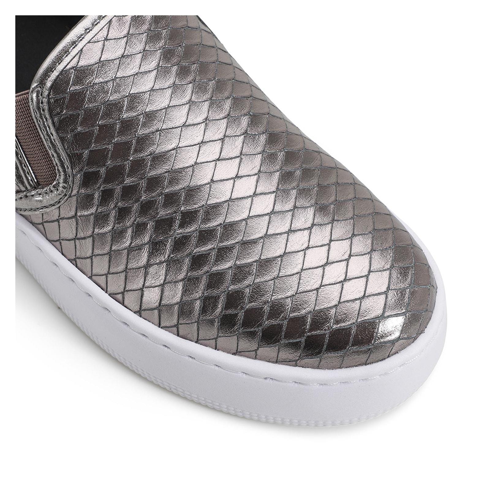 Slip On Couro Python Escamado Prata Velho
